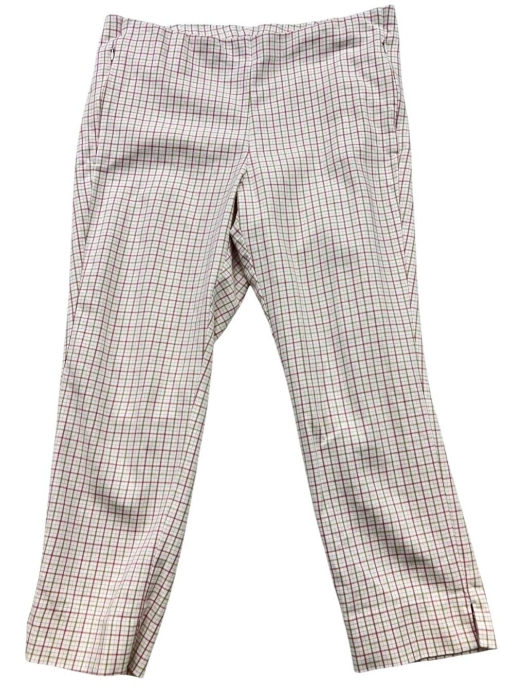 J. Jill Women's Essential Cotton Stretch Pull-On Pants Size 14P White Pink Plaid